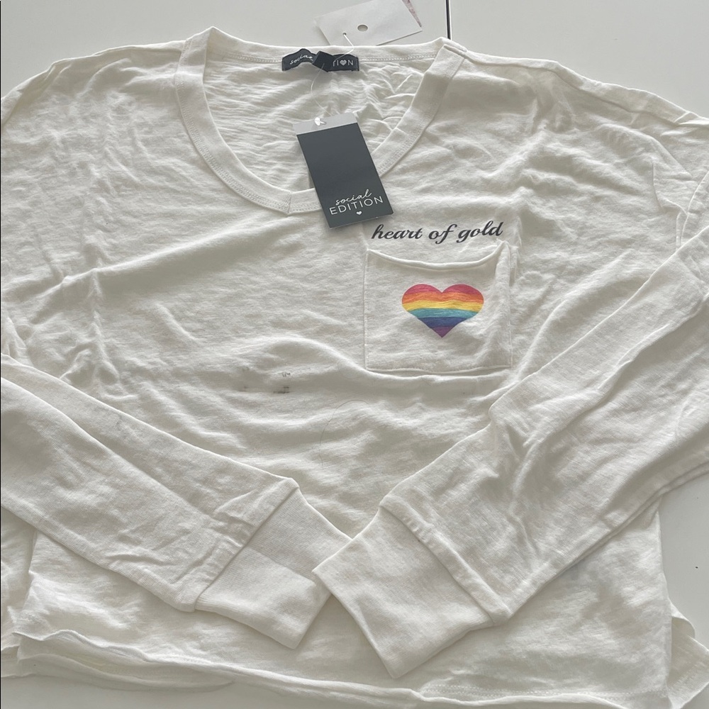 Women's White Long Sleeve Tee with Heart of Gold Design
